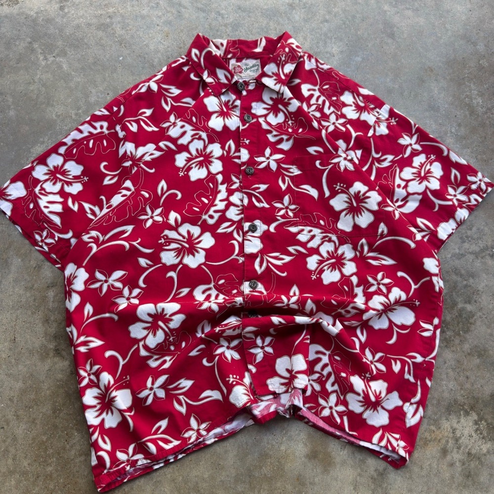 Vintage 90s Hilo Hattie Hawaiian Shirt Floral Made in Hawaii Red XL (f7)